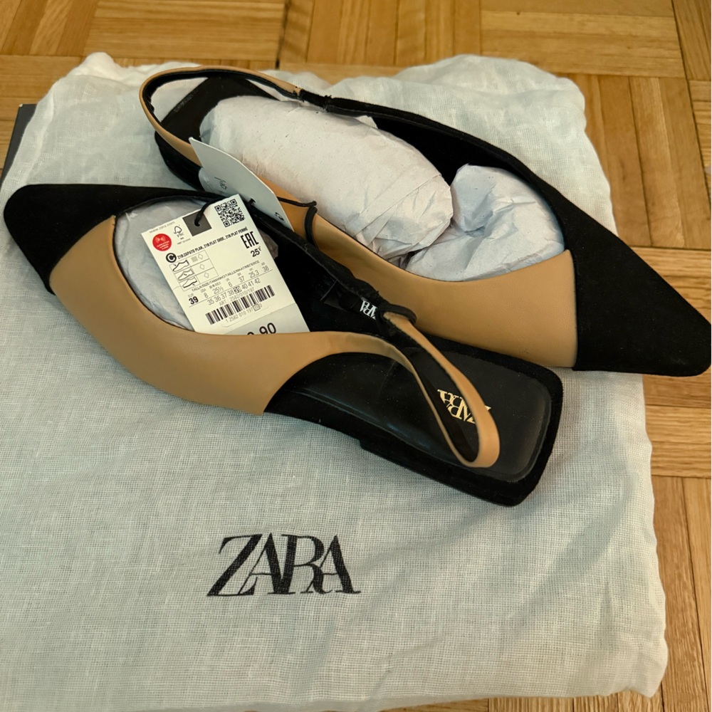 NWT Zara Two-Tone Slingback Pointed Toe Flats – Size 8